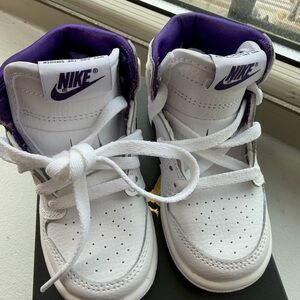 Jordan Kids White and Purple High-Top Sneakers